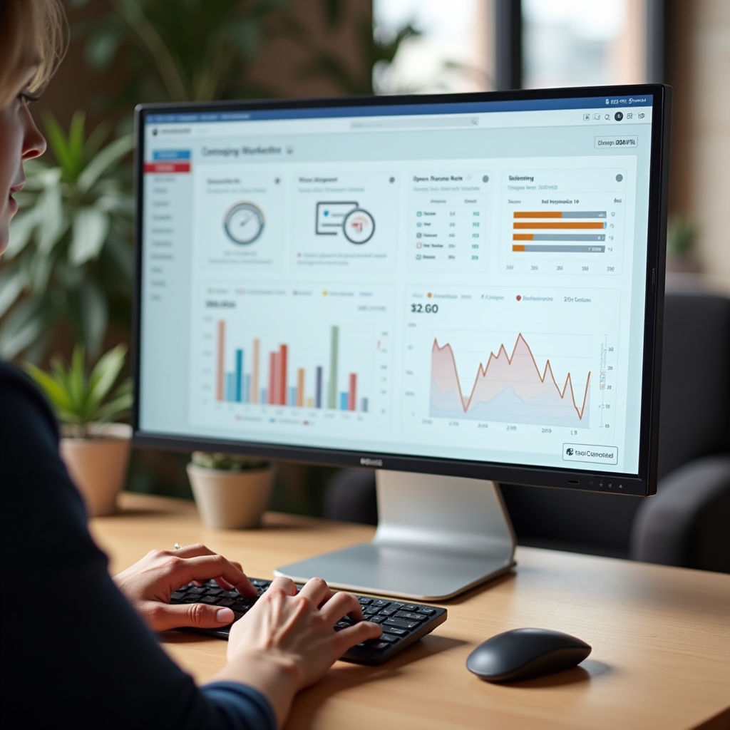 Ecran cu dashboard platformă email marketing și statistici campanie