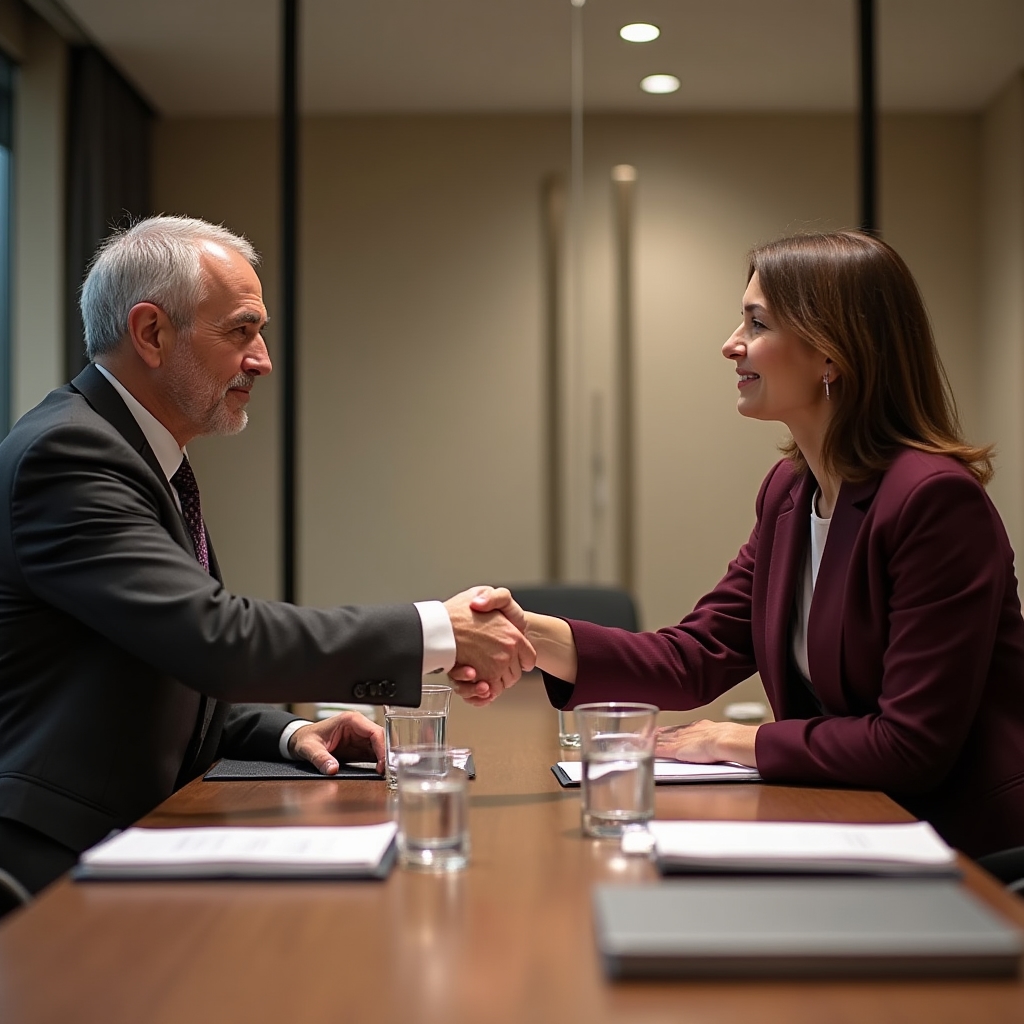 Doi profesioniști dând mâna după negociere de contract furnizor