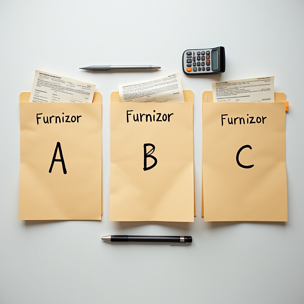Trei dosare cu oferte de furnizori puse alăturat pentru comparație